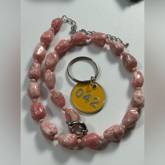 #42 Vintage Genuine Pink Lace Agate Necklace. Artisan Made - Picture 9 of 11